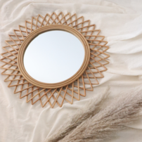 Prírodné ratanové zrkadlo SUNNY ø60